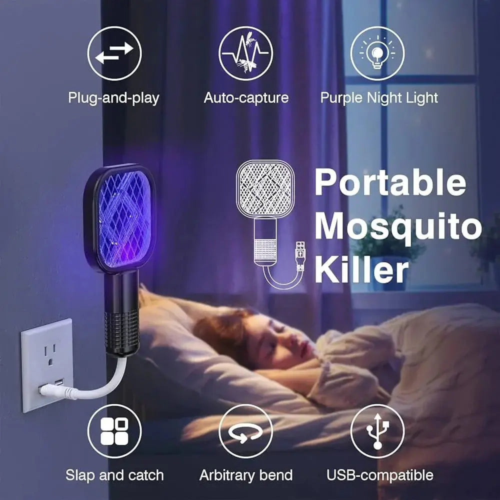 Mini USB Portable Mosquito Racket – Plug & Play Electric Mosquito Killer with Purple Night Light Hikmat Plus